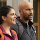 Cecily Strong and Keegan-Michael Key wear hiking gear as they look on in happiness and confusion in Schmigadoon.